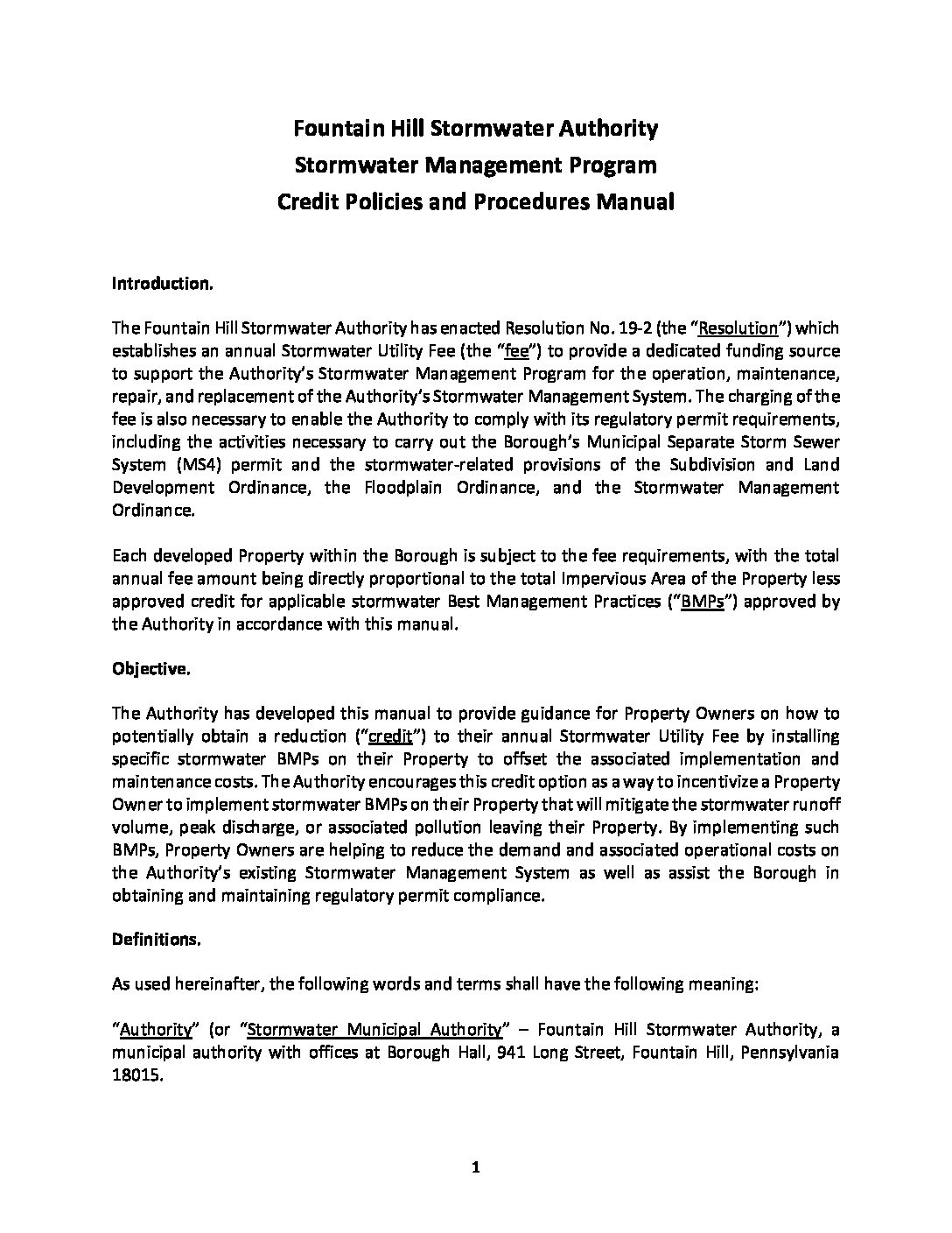 Thumbnail of the first page of 'Stormwater Credits Policy'