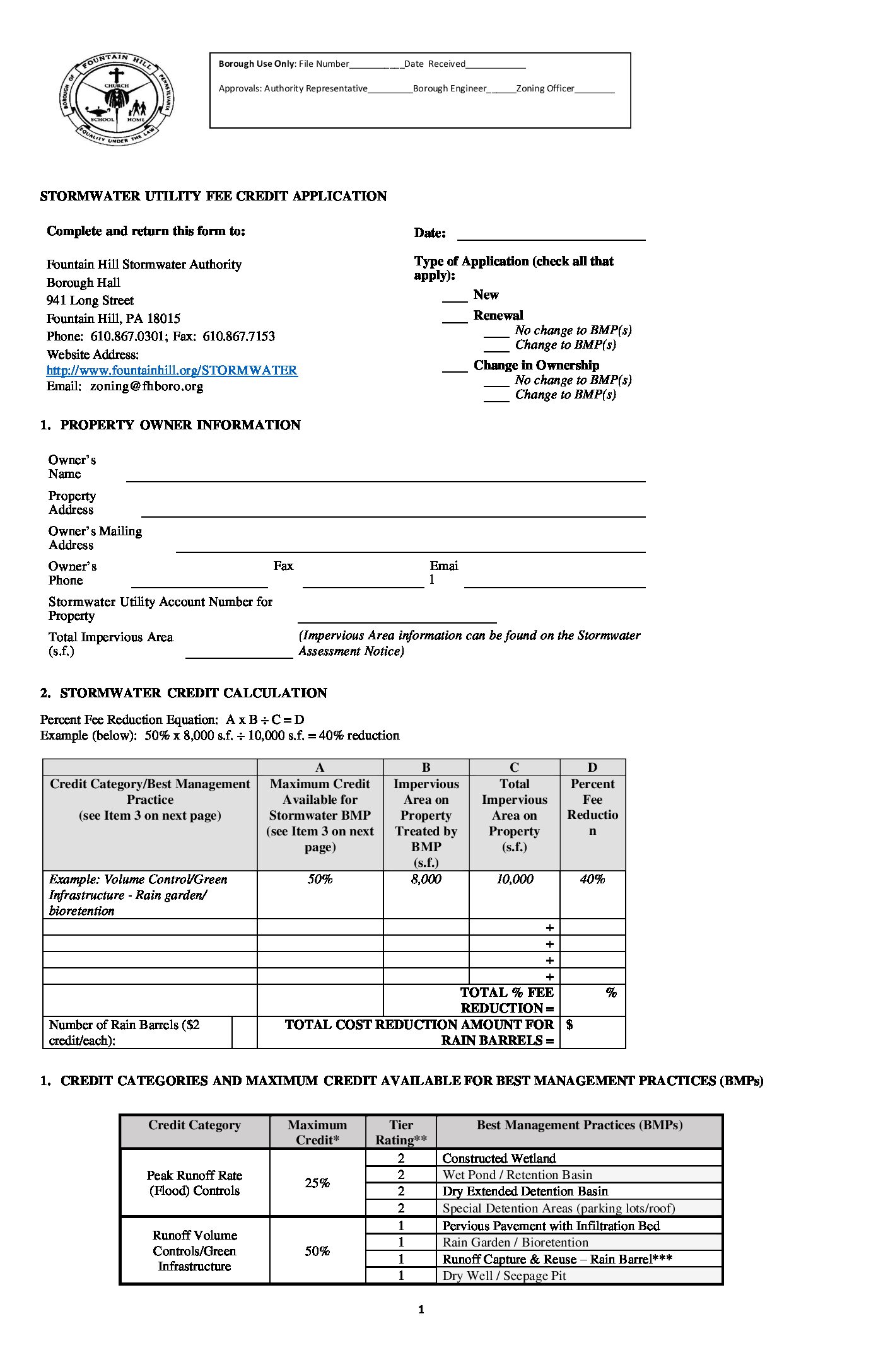 Thumbnail of the first page of 'FH Stormwater Authority Credit Application'
